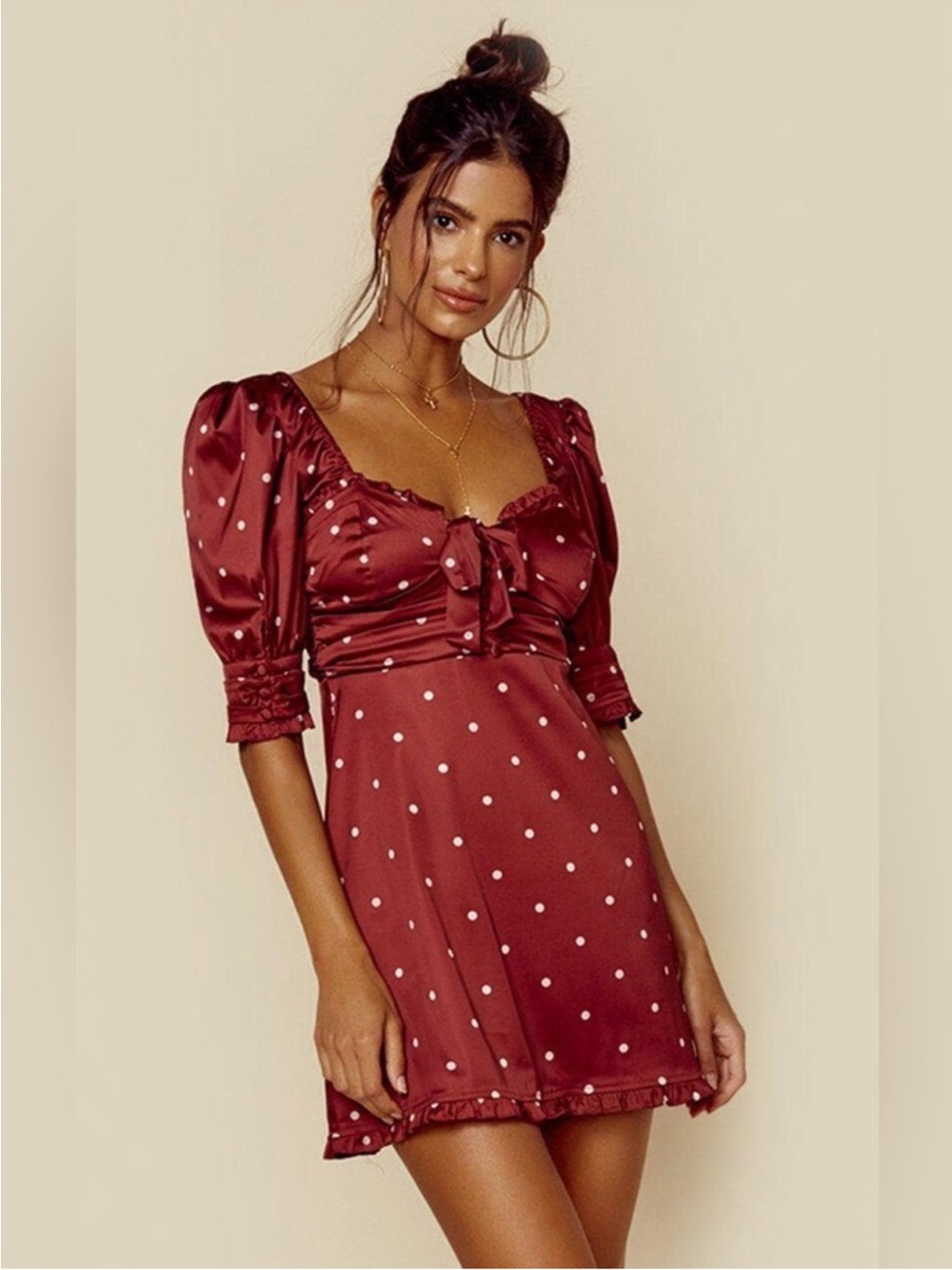 New For Love & Lemons Davies Babydoll Polka Dot Mini Dress